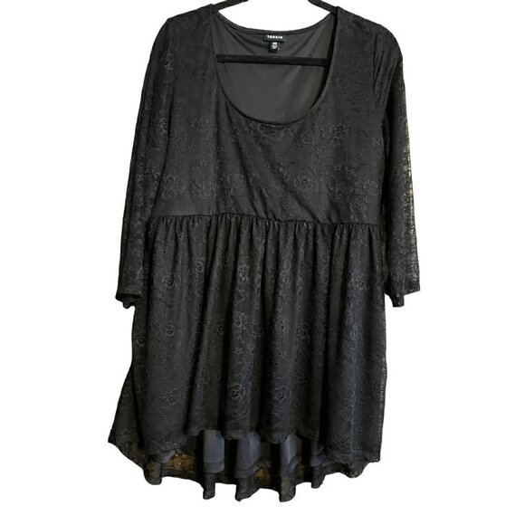 Women's Torrid Black Lace Babydoll Skater Dress, 3/4 Sleeves, 00, 10, M/L - Picture 1 of 9